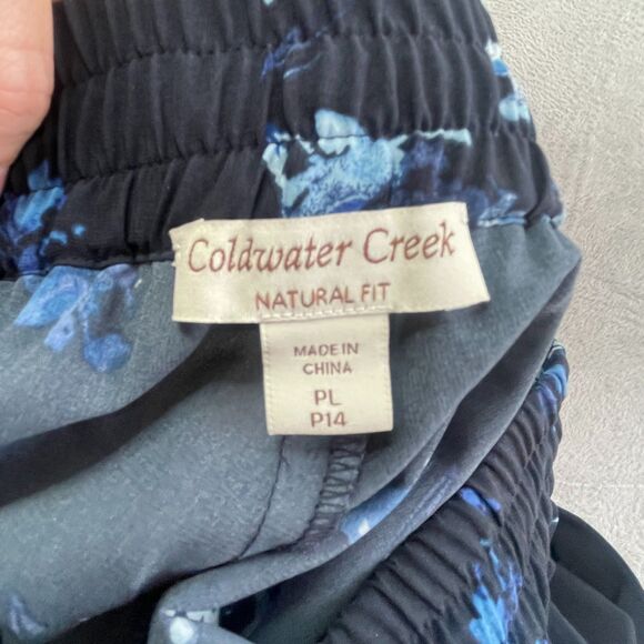 Coldwater Creek Floral Navy Ankle Pants Sz Large Petite Vacation Workwear Beach - Picture 4 of 16